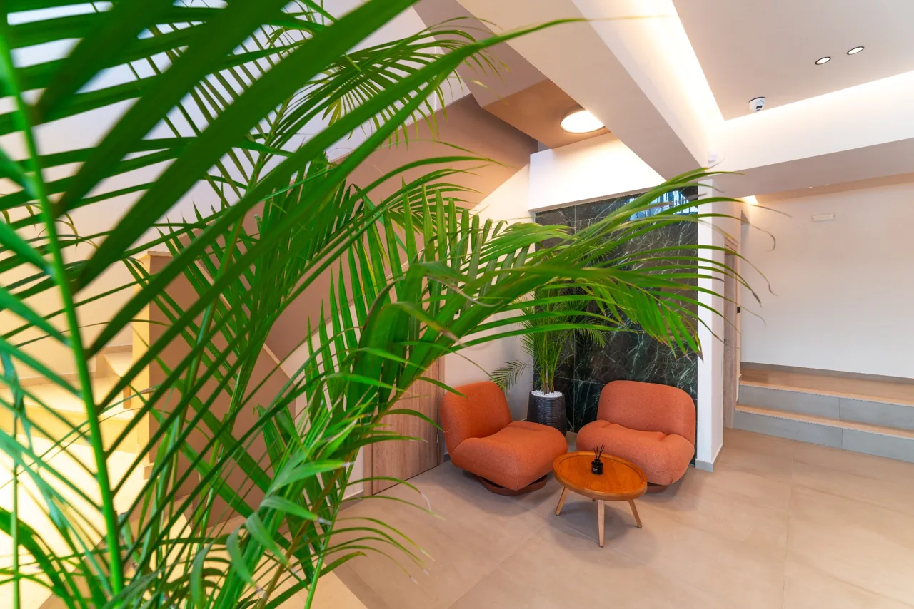 Greenery and seating in the Hippocampus lobby